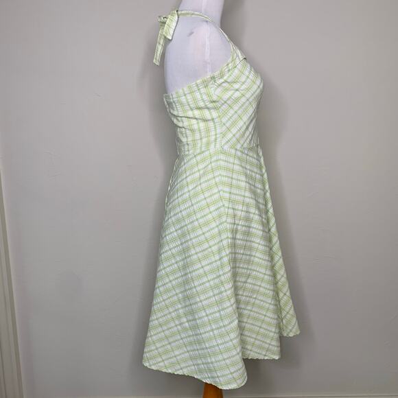 VintageY2k Lime Green Plaid Halter Dress Sz Small - Picture 5 of 16